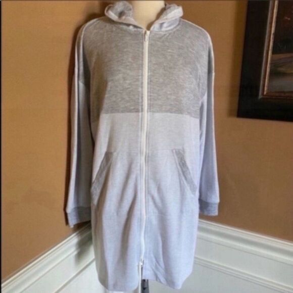 Refinery29 zip front double knit hooded robe mid thigh S - Picture 5 of 11